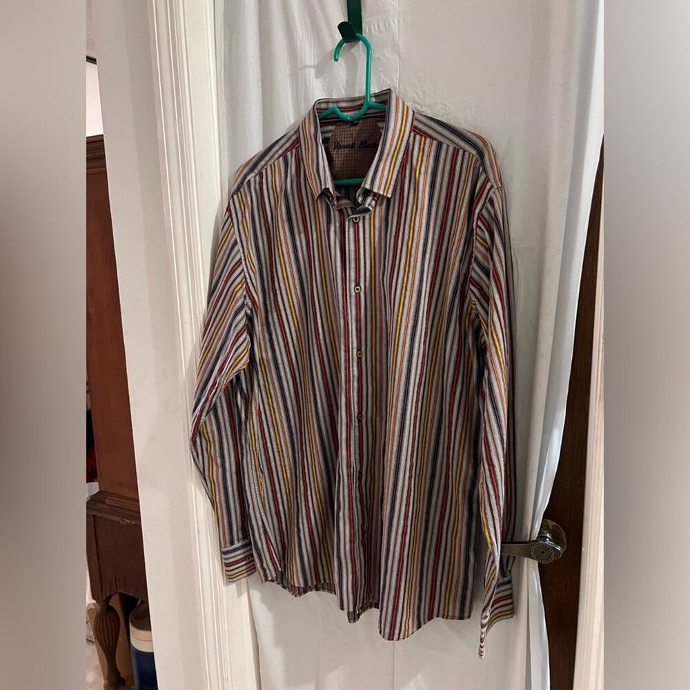 Visconti black gray colorful striped long sleeve button up shirt size xxl